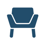Blue armchair icon on white background.