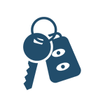 Key with keychain isolated on white background.