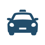 Blue taxi icon on white background